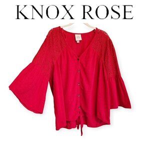 Bohemian Knox Rose Red Bell Sleeve Blouse size XL